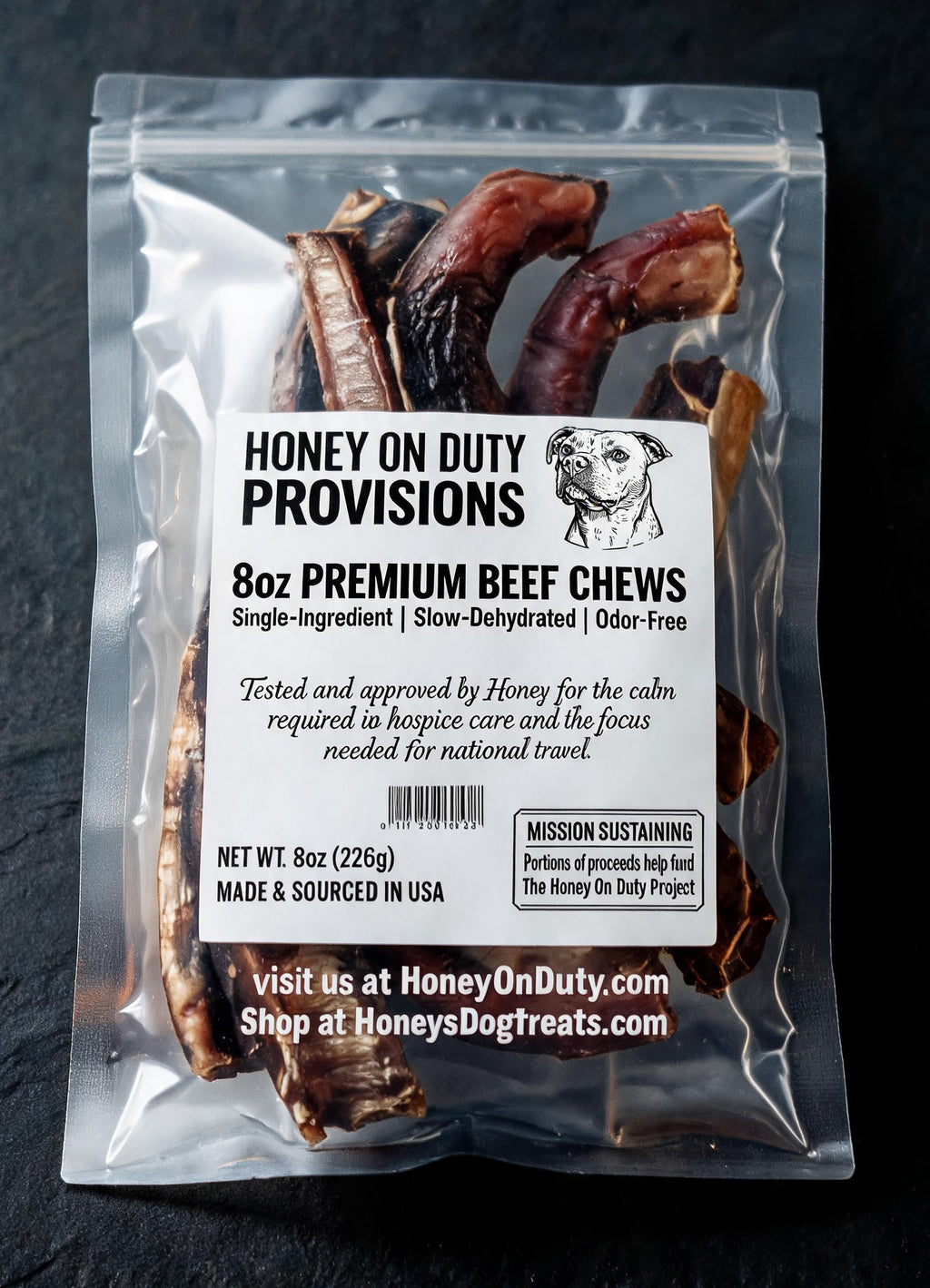 Honey On Duty Provisions 8oz Premium Beef Chews package with new label design